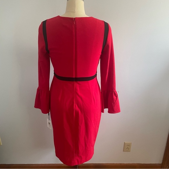 Calvin Klein Color-Blocked Bell Sleeve Sheath Dress- Red & Black- Size 10- NWT - Picture 7 of 12